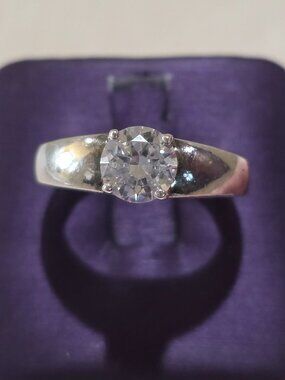 Vintage MCM Round Solitaire Sterling Silver Solitaire 925 GSJ Ring SZ 7